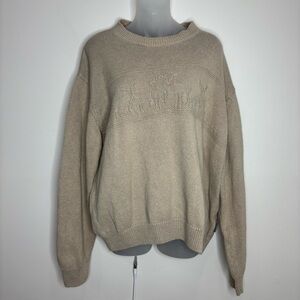 Woolrich Vintage Mens Tan Beige deer Knit Sweater Size Large Cotton blend